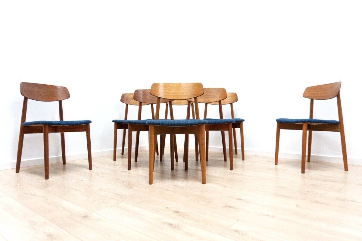 Mid Century Harry Ostergaard Danish Vintage Teak Set Of 8 Dining Chairs /2344