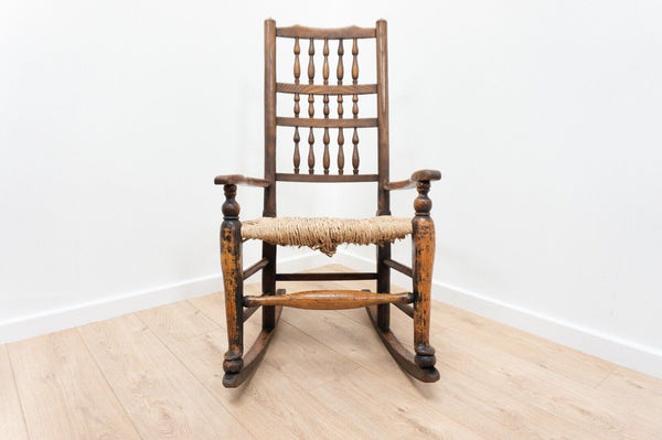 Antique Victorian English Elm William Morris Style Rocking Chair  /2195