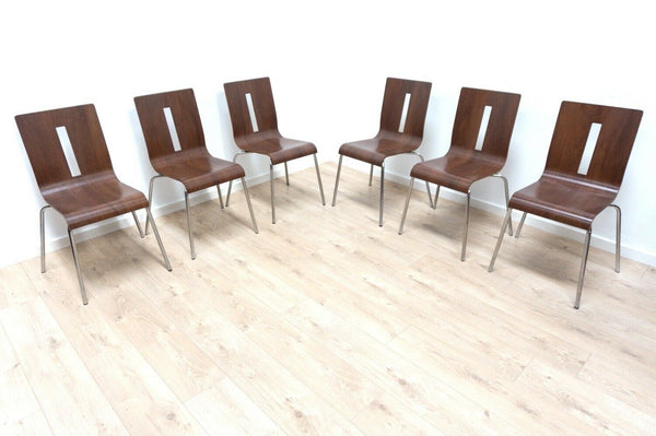 Midcentury Vintage Walnut Ply Chrome Stacking Chairs Dining Chairs /1915