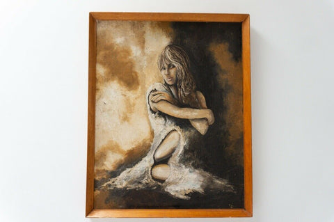 Original Mid Century Vintage Oil On Board Retro Framed Painting /1312