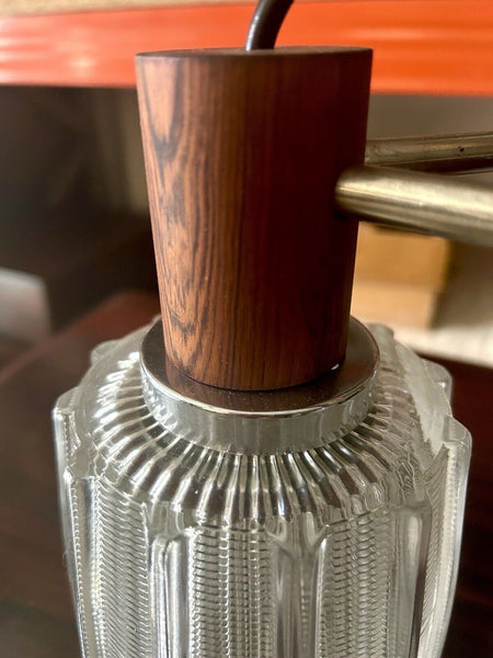 Midcentury Danish Vintage Rosewood Glass Chrome Triple Shade Pendant Light /2273