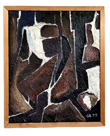 Midcentury Vintage Abstract Acrylic On Canvas In Original Wood Frame   /2312
