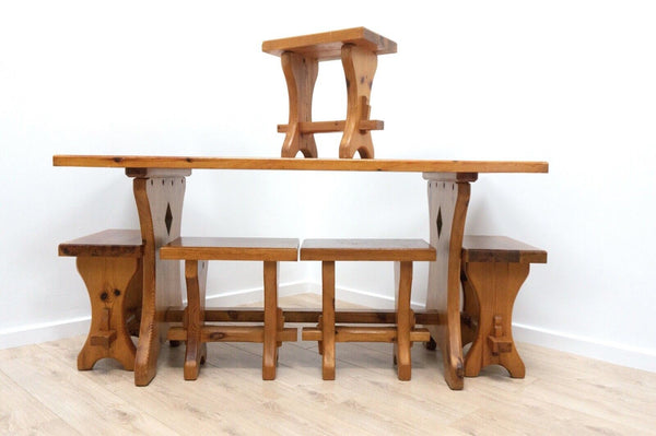 Midcentury Swedish Vintage Pine Cabin Kitchen Dining Table & 5 stools /2210