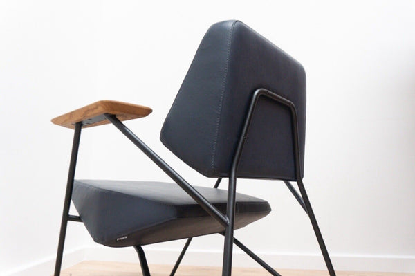 Original Mid Century Modernist Leather Polygon Lounge Chair Armchair  /2328