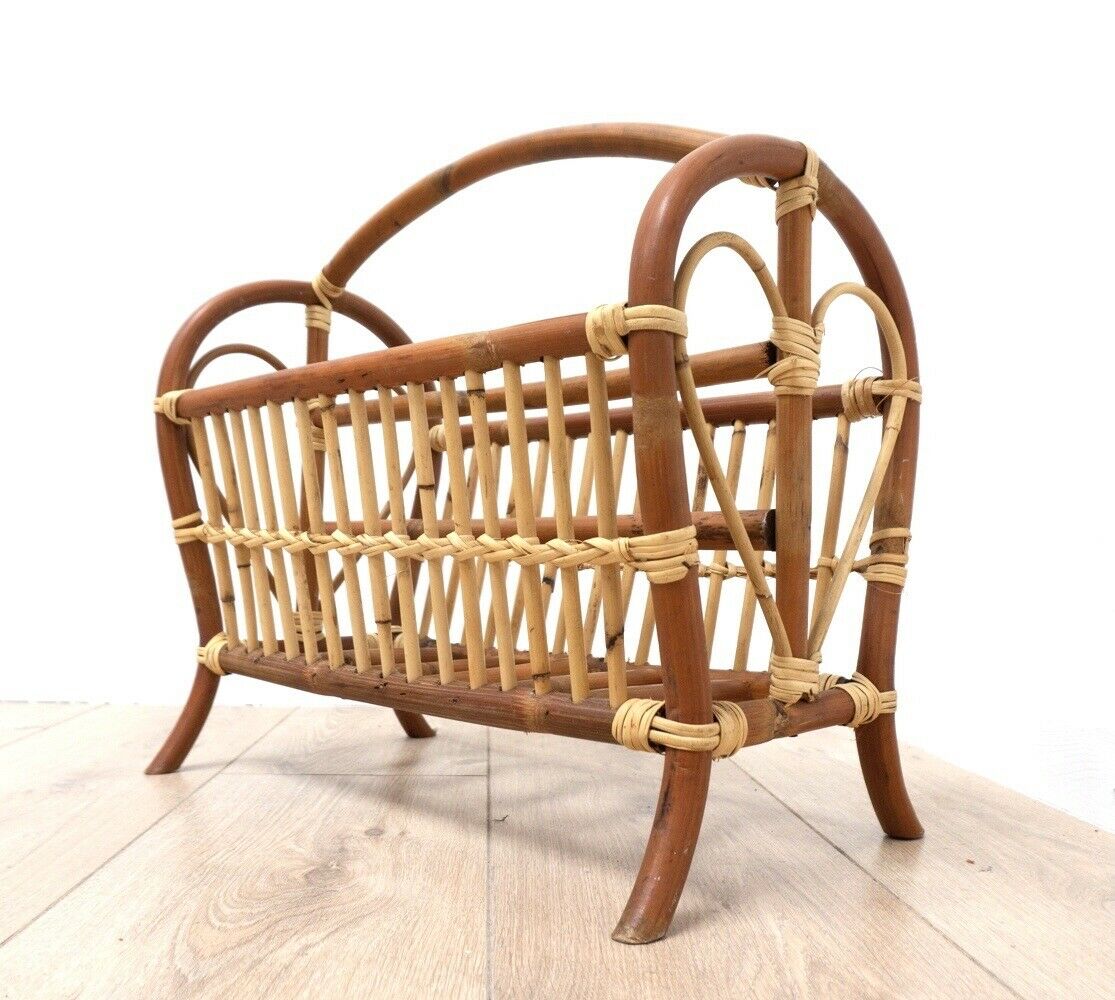 Vintage Bamboo Cane Wicker Magazine Rack 1960’s /1994a
