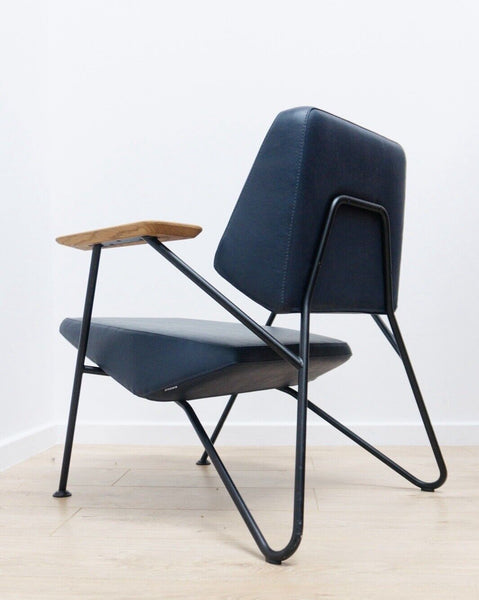 Original Mid Century Modernist Leather Polygon Lounge Chair Armchair  /2328