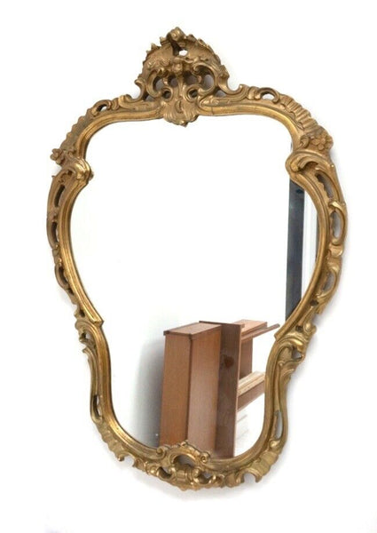 Large Vintage Italian Decorative Rococo Gold Carved Wall Mirror  /2292