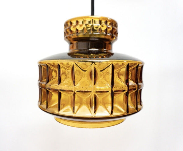 Midcentury Danish Vintage Teak & Glass Shade Pendant Ceiling Light /2230