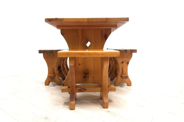 Midcentury Swedish Vintage Pine Cabin Kitchen Dining Table & 5 stools /2210