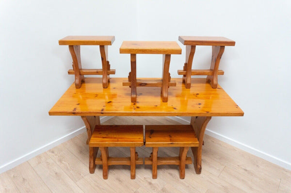 Midcentury Swedish Vintage Pine Cabin Kitchen Dining Table & 5 stools /2210