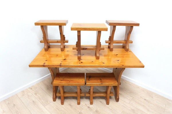 Midcentury Swedish Vintage Pine Cabin Kitchen Dining Table & 5 stools /2210