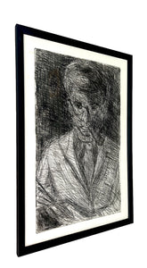 Midcentury Vintage Danish Framed Charcoal Pencil Drawing  /2311