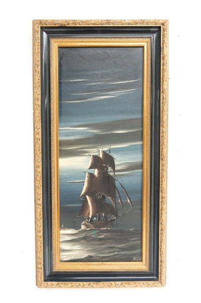 Original Midcentury Vintage Pastel On Board Wood Frame /1758