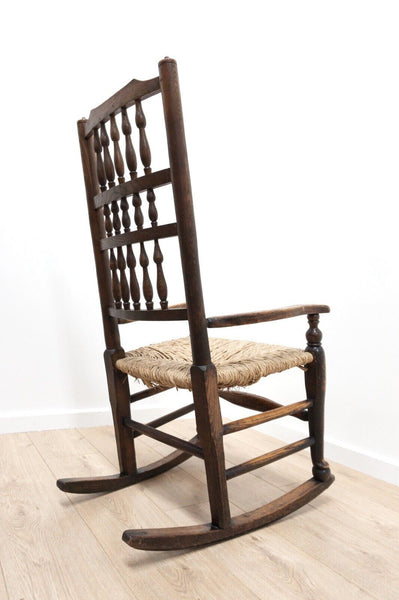 Antique Victorian English Elm William Morris Style Rocking Chair  /2195