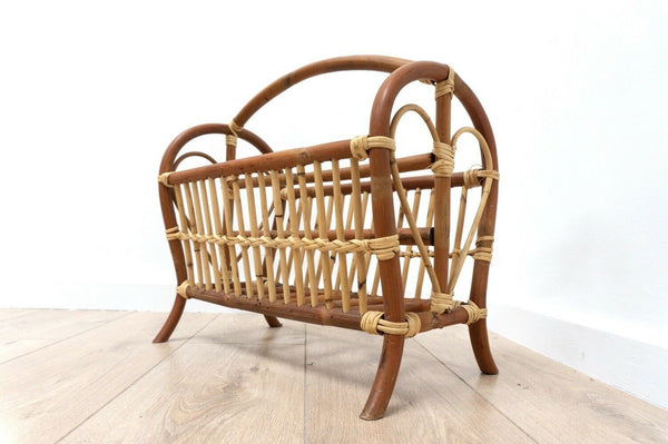 Vintage Bamboo Cane Wicker Magazine Rack 1960’s /1994a